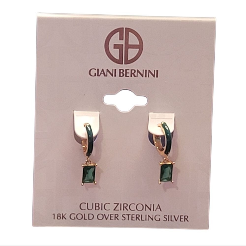 Giani Bernini Green Cubic Zirconia Dangle Hoop Earrings 18k Gold-Plated Silver - Picture 3 of 6